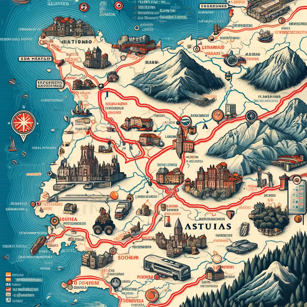 Carte détaillée de la région des Asturies, Espagne
