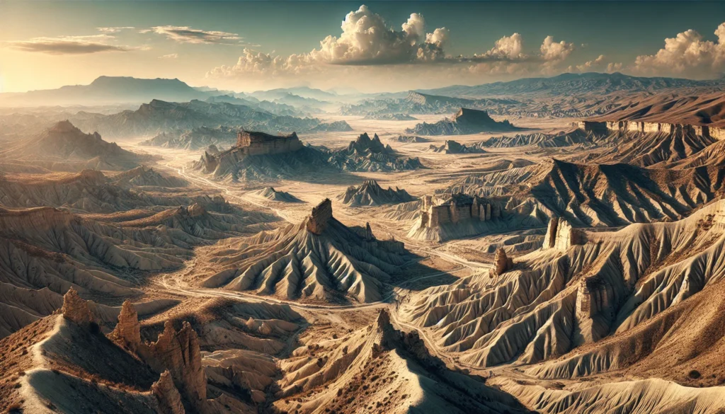 Vue panoramique des paysages arides d'Espagne, avec des montagnes et des vallées desséchées