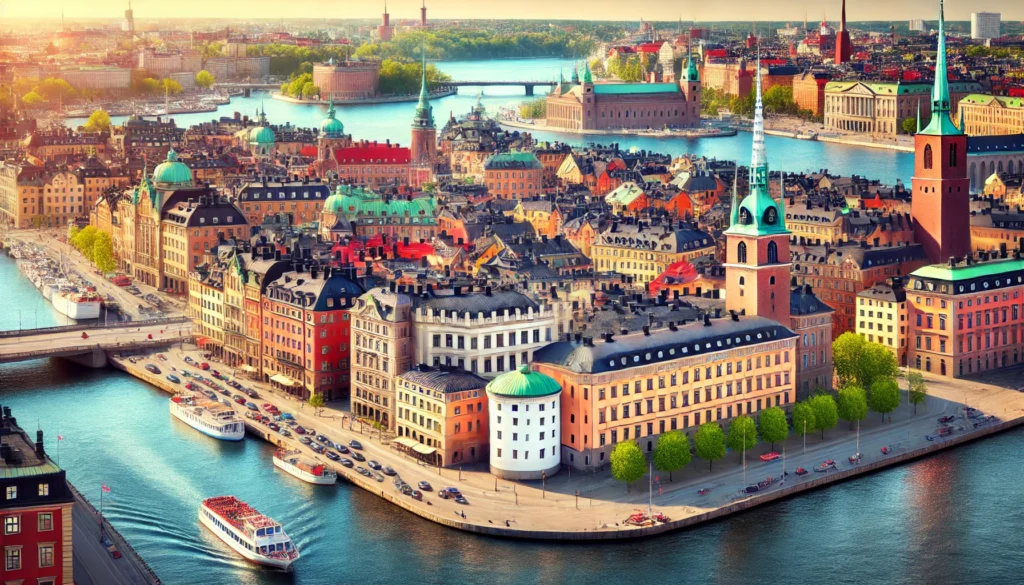 Vue panoramique de Stockholm avec des bâtiments historiques et l'eau