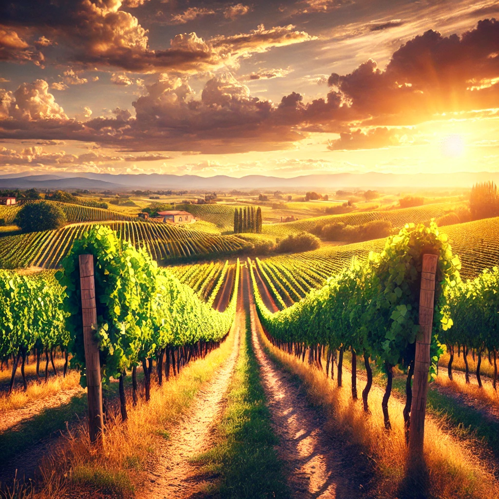 Vignoble près de Toulouse avec des rangées de vignes