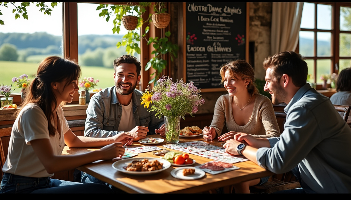 découvrez la gastronomie locale à notre-dame d’aynès tout en vous amusant à la belote. unissez plaisir du jeu et délices culinaires pour une expérience inoubliable au cœur de cette charmante commune.